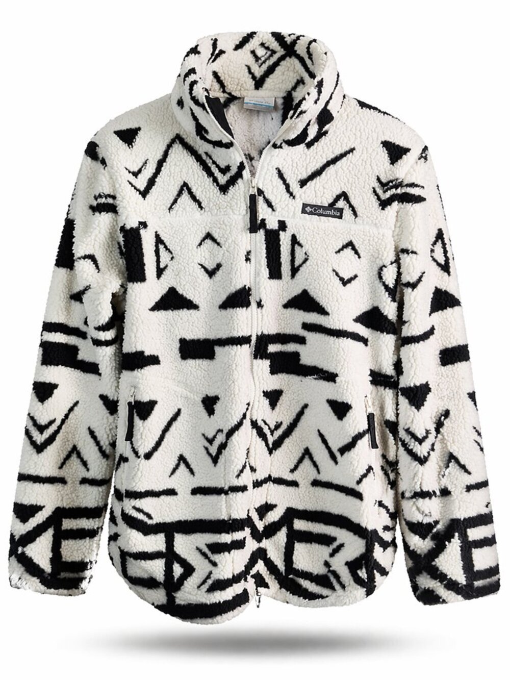 Columbia Fleece Jacket Medium Black White Geometric Sherpa Zip Up Cozy Outdoor